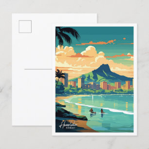 Carte Postale Honolulu Hawaii Voyage illustration Vintage