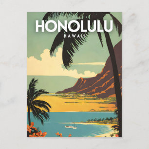 Carte Postale Honolulu Nostalgal Travel Art