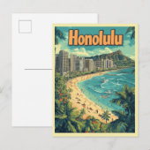 Carte Postale Honolulu - Plage urbaine d'Hawaii (Devant / Derrière)