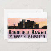 Carte Postale Honolulu Skyline Latitude et Longitude (Devant / Derrière)