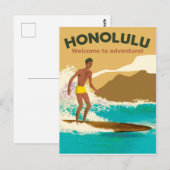 Carte Postale Honolulu, surfant sur les vagues de l'océan (Devant / Derrière)