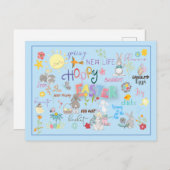 Carte Postale Hoppy Easter Wordart Salutations Arrière - plan bl (Devant / Derrière)