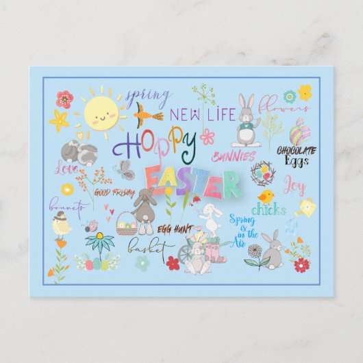 Carte Postale Hoppy Easter Wordart Salutations Arrière - plan bl (Devant)