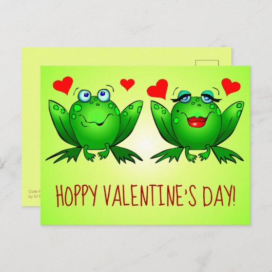 Carte Postale Hoppy Valentines Day Fun mignon Cartoon Frogs Coeu (Devant / Derrière)