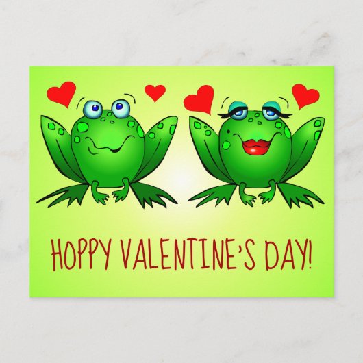 Carte Postale Hoppy Valentines Day Fun mignon Cartoon Frogs Coeu (Devant)
