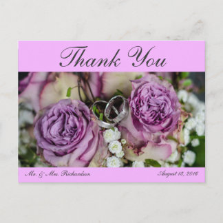 Carte Postale Horiz. Pink Custom Wedding Photo Thank You