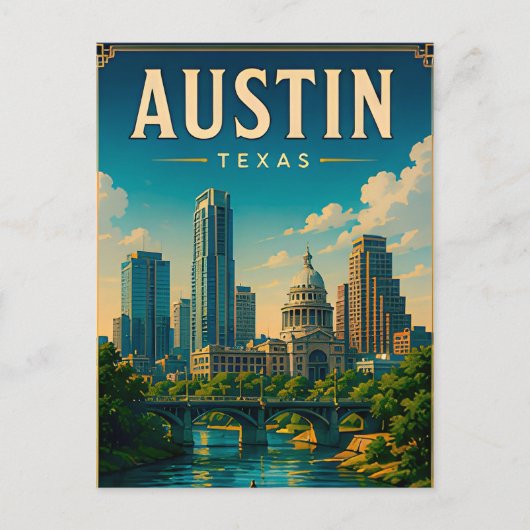 Carte Postale Horizon d'Austin Texas et front de rivière (Devant)