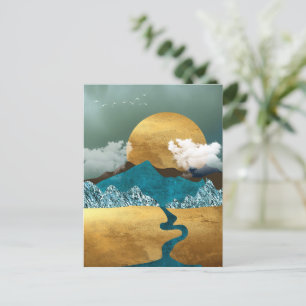 Carte Postale Horizon doré avec Montagnes Bleues