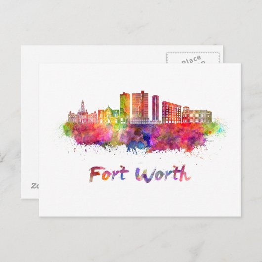 Carte Postale Horizon Fort Worth V2 en aquarelle (Devant / Derrière)