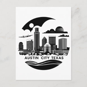 Carte Postale Horizon Rétro Noir & Blanc de la Ville d'Austin Te