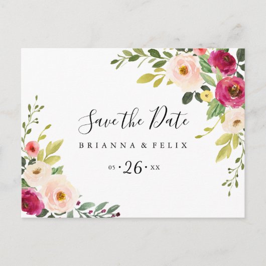Carte Postale Horizontal rose verdure Enregistrer la date (Devant)