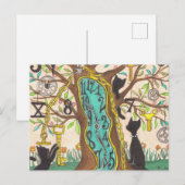 Carte Postale Horloge à fondre dans l'arbre avec chats (Devant / Derrière)