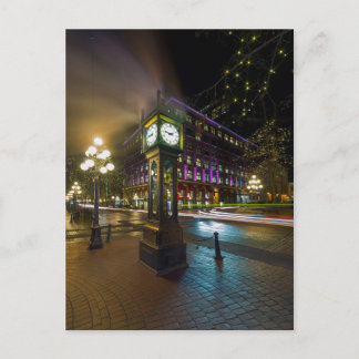 Carte Postale Horloge à vapeur à Gastown Vancouver C.-B. la nuit