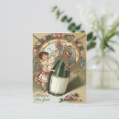 Carte Postale Horloge Rose de bouteille de champagne fille (Debout devant)