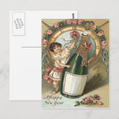 Carte Postale Horloge Rose de bouteille de champagne fille (Devant / Derrière)