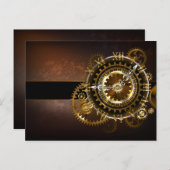 Carte Postale Horloge Steampunk avec des engrenages anciens (Devant / Derrière)