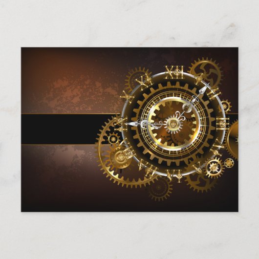 Carte Postale Horloge Steampunk avec des engrenages anciens (Devant)
