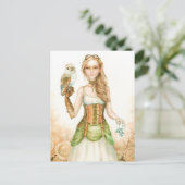 Carte Postale Horloge, steampunk rustique fille et hibou (Debout devant)