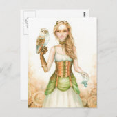 Carte Postale Horloge, steampunk rustique fille et hibou (Devant / Derrière)