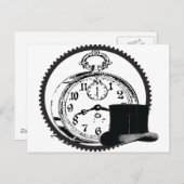 Carte Postale horloge vapeur, engrenage, casquette (Devant / Derrière)