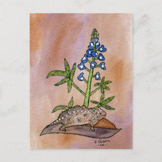 Carte Postale Horny Toad avec Bluebonnet