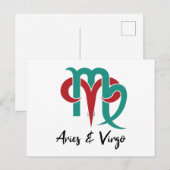Carte Postale Horoscope du couple Bélier et Vierge du zodiaque (Devant / Derrière)