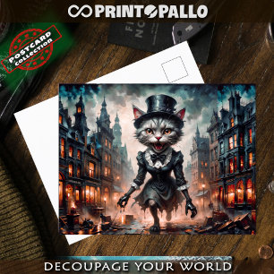 Carte Postale Horreur fou de servante chat courir dans le Victor