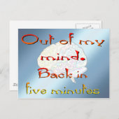 Carte Postale Hors de mon esprit, retour dans cinq minutes (Devant / Derrière)