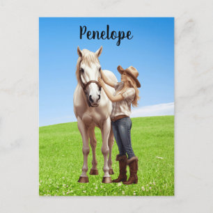 Carte Postale Horse Girl Horseback équitation Meadow Personnalis