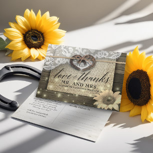 Carte Postale Horseshoe Tournesol Pays Mariage bois Merci