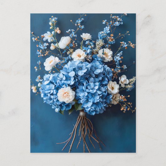 Carte Postale Hortensias bleus et fleurs blanches (Devant)
