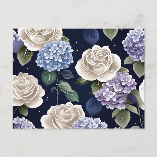 Carte Postale Hortensias Et Roses Blanches (Devant)