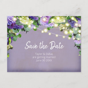 Carte Postale Hortensias ivoire et violets Économisez la date