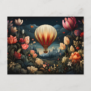 Carte Postale hot air balloon surrounded by flowers darors
