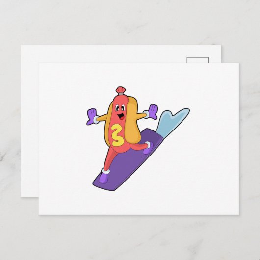 Carte Postale Hot-dog as Snowboarder with Sonowboard (Devant / Derrière)