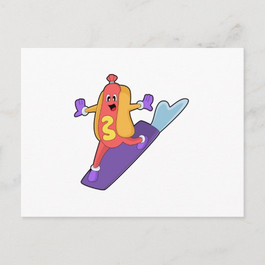 Carte Postale Hot-dog as Snowboarder with Sonowboard (Devant)