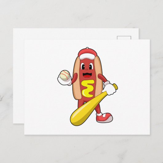 Carte Postale Hot-dog au baseball avec une batte de baseball (Devant / Derrière)