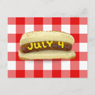 Carte Postale Hot Dog du 4 juillet sur plaid de Buffalo