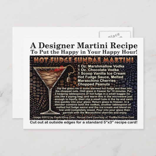 Carte Postale Hot Fudge Sundae Martini Recette (Devant / Derrière)
