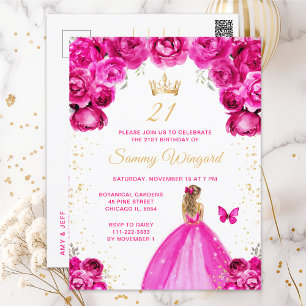 Carte Postale Hot rose Blonde cheveux Princesse Anniversaire