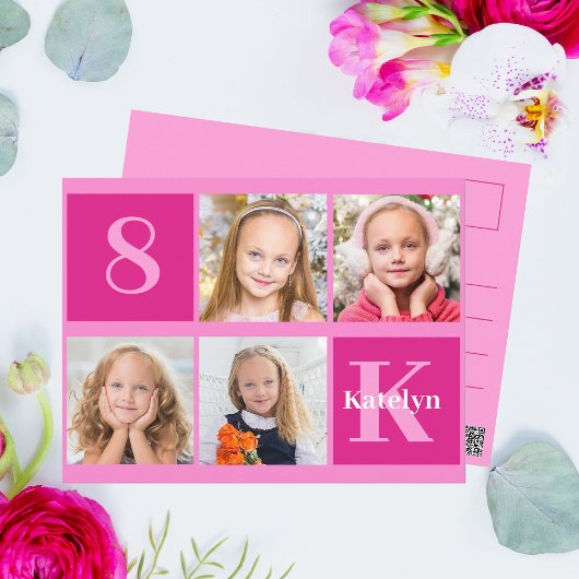 Carte Postale Hot rose Fille Anniversaire Photo Collage Chic