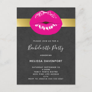 Carte Postale Hot Rose Lips Glamour Bachelorette Invitation