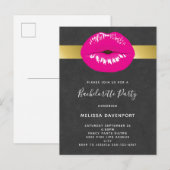 Carte Postale Hot Rose Lips Glamour Bachelorette Invitation (Devant / Derrière)