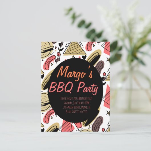 Carte Postale Hotdog Burger Doodle BBQ Motif d'anniversaire (Debout devant)