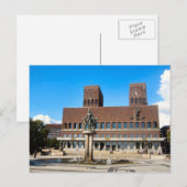 Carte Postale Hôtel de ville d'Oslo, statue, fontaine (Devant / Derrière)