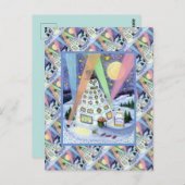 CARTE POSTALE HÔTEL FUNNY SNOWMAN, LUMIÈRES DU NORD ET PENGUINS (Devant / Derrière)