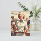 Carte Postale hôtesse de l'air vintage épinglée (Debout devant)