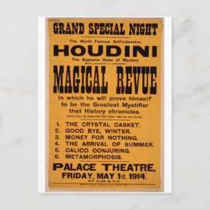 Carte Postale Houdini, Théâtre rétro "Revue magique"
