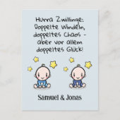 Carte Postale Hourra jumeaux, félicitations naissance, avec des (Devant)