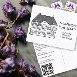 Carte Postale House Art Minimal QR Code Marketing immobilier<br><div class="desc">Carte postale parfaite à envoyer à des clients potentiels. Modifiez le texte, la police et les couleurs de cette carte personnalisable. L'art dessiné à la main par moi pour vous. Consultez ma boutique pour trouver des cartes de visite correspondants et plus de designs immobiliers. Ou dites-moi si vous voulez quelque...</div>
